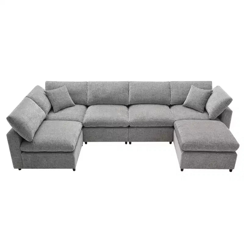 Canapé-lit modulaire 6 places en chenille Polibi avec ottoman