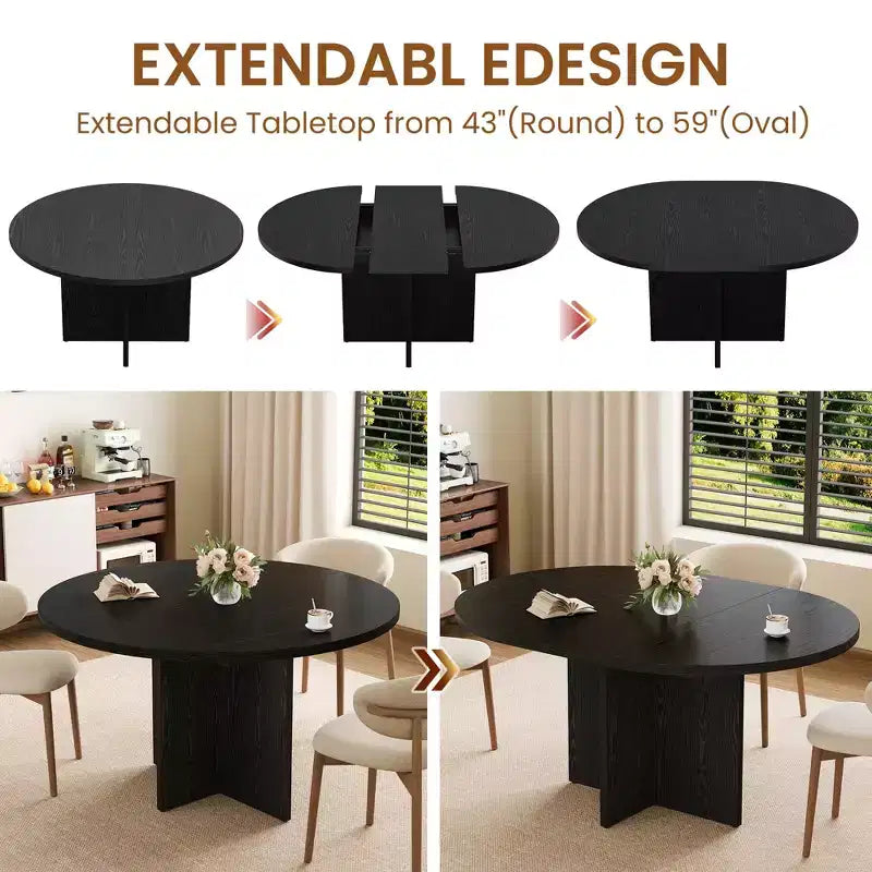 Table à manger ronde extensible de 43,3'' à 59'' pour 4 à 8 personnes, Table à manger ovale de cuisine moderne avec rallonges amovibles, Table de salle à manger, cuisine