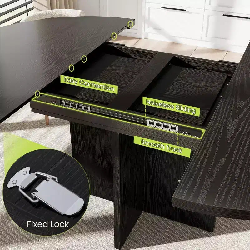 Table à manger ronde extensible de 43,3'' à 59'' pour 4 à 8 personnes, Table à manger ovale de cuisine moderne avec rallonges amovibles, Table de salle à manger, cuisine