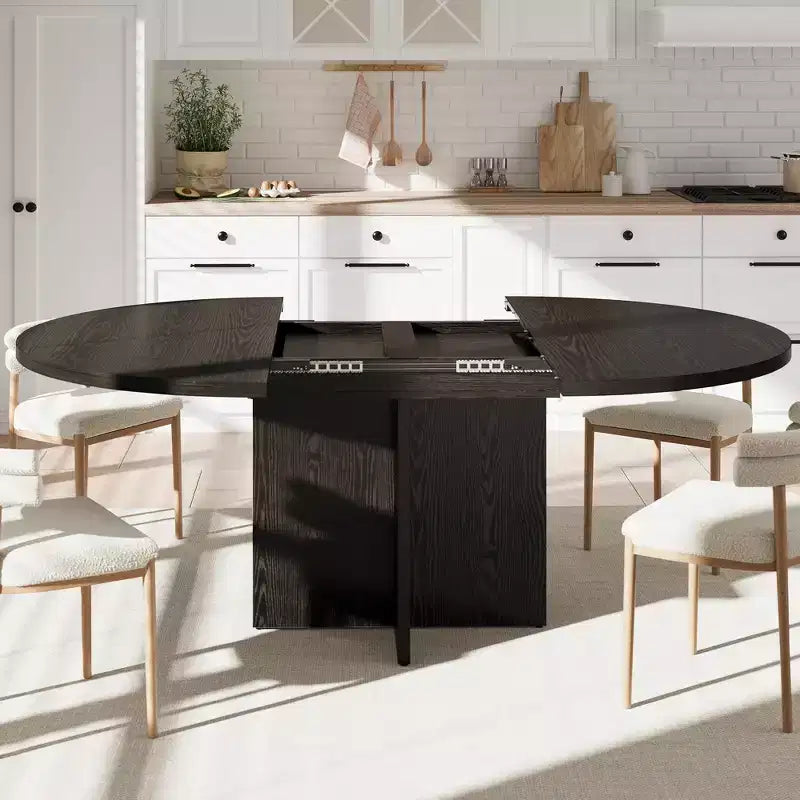Table à manger ronde extensible de 43,3'' à 59'' pour 4 à 8 personnes, Table à manger ovale de cuisine moderne avec rallonges amovibles, Table de salle à manger, cuisine