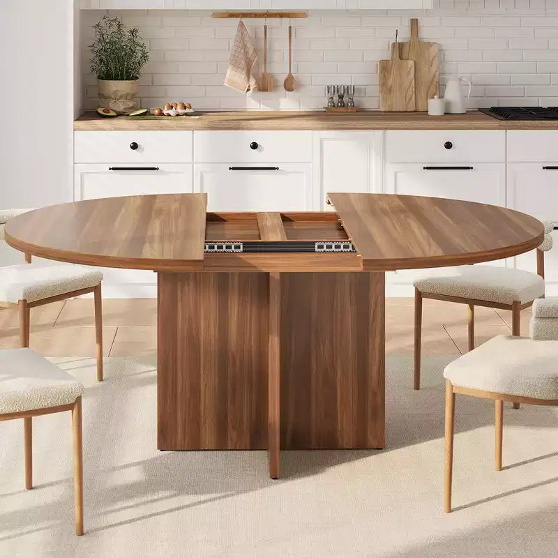 Table à manger ronde extensible de 43,3'' à 59'' pour 4 à 8 personnes, Table à manger ovale de cuisine moderne avec rallonges amovibles, Table de salle à manger, cuisine