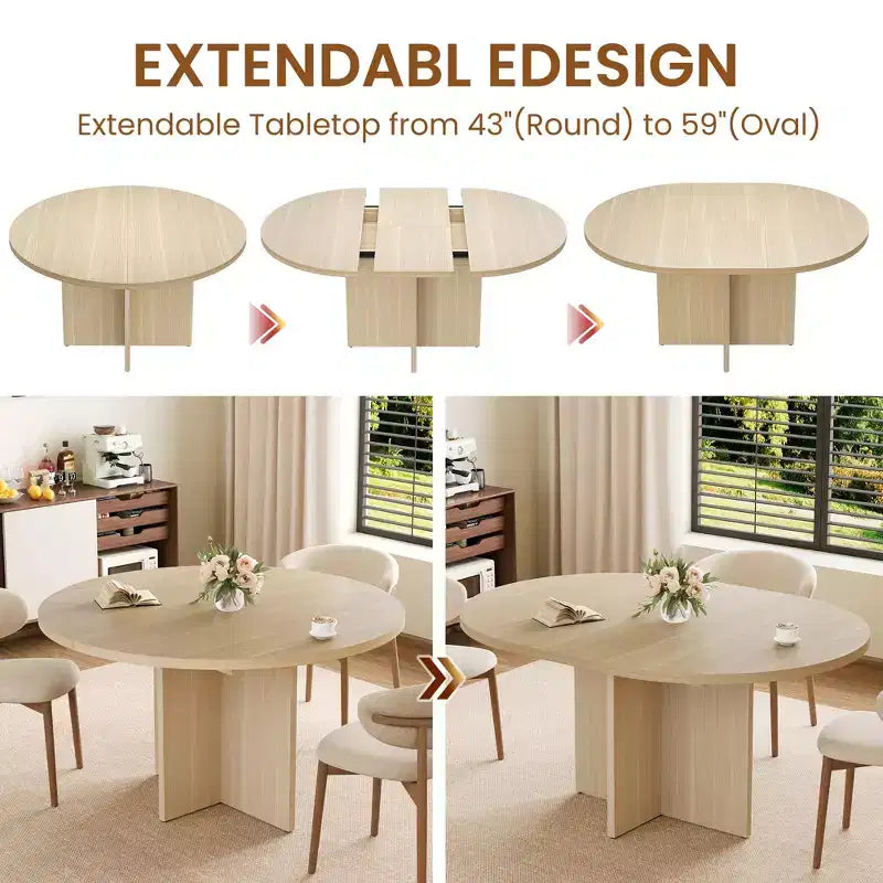 Table à manger ronde extensible de 43,3'' à 59'' pour 4 à 8 personnes, Table à manger ovale de cuisine moderne avec rallonges amovibles, Table de salle à manger, cuisine