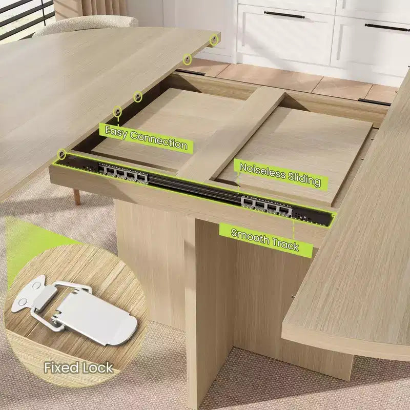 Table à manger ronde extensible de 43,3'' à 59'' pour 4 à 8 personnes, Table à manger ovale de cuisine moderne avec rallonges amovibles, Table de salle à manger, cuisine