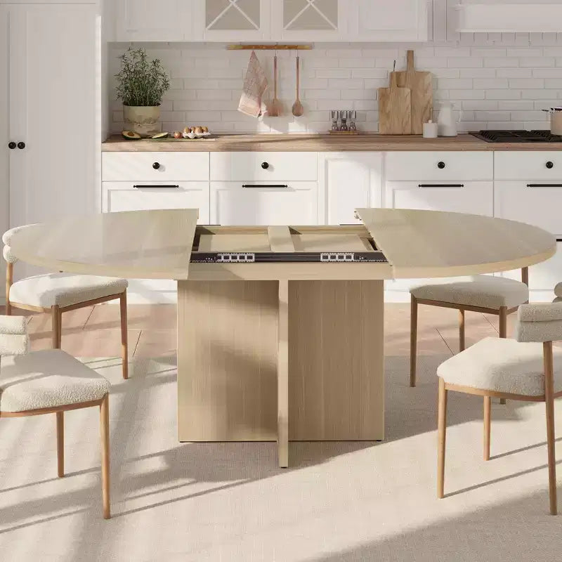Table à manger ronde extensible de 43,3'' à 59'' pour 4 à 8 personnes, Table à manger ovale de cuisine moderne avec rallonges amovibles, Table de salle à manger, cuisine