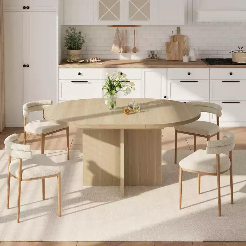 Table à manger ronde extensible de 43,3'' à 59'' pour 4 à 8 personnes, Table à manger ovale de cuisine moderne avec rallonges amovibles, Table de salle à manger, cuisine