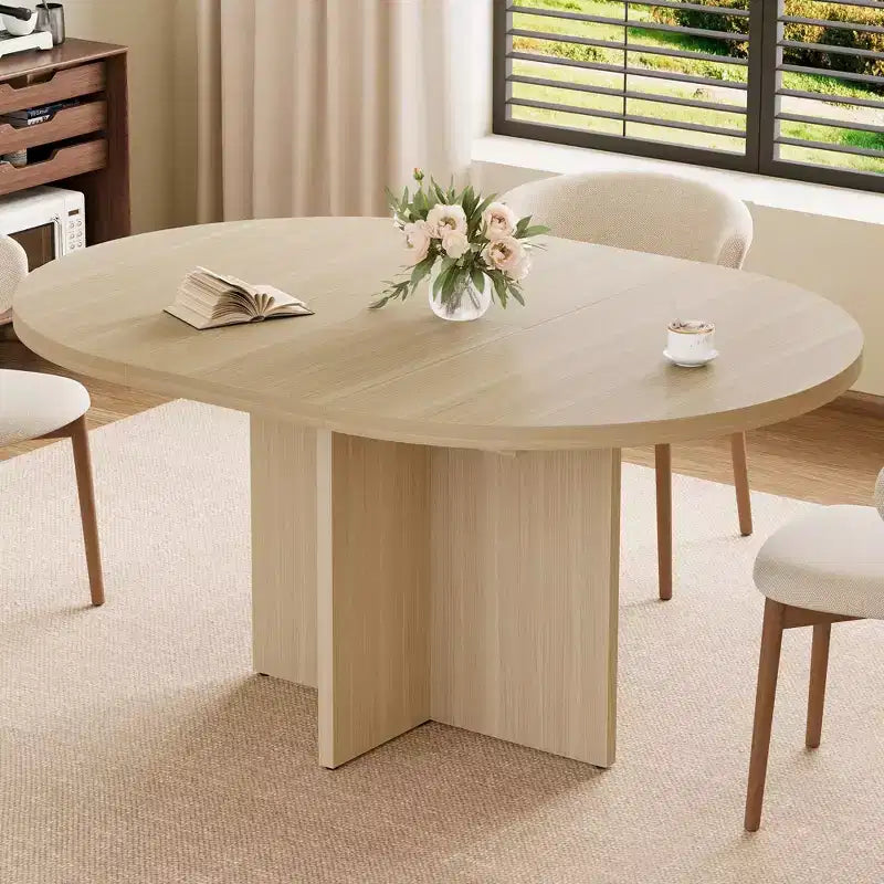 43.3''-59'' Extendable Round Dining Table for 4-8, Modern Kitchen Oval Dining Table with Removable Leaves, Dinner Table for Dining Room, Kitchen