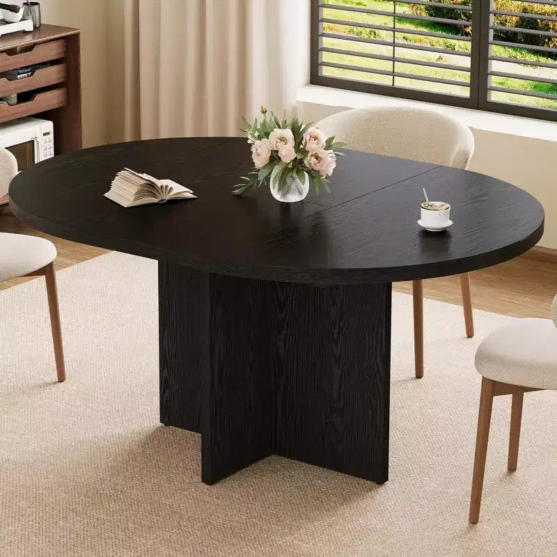 Table à manger ronde extensible de 43,3'' à 59'' pour 4 à 8 personnes, Table à manger ovale de cuisine moderne avec rallonges amovibles, Table de salle à manger, cuisine