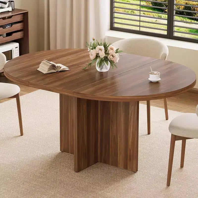 Table à manger ronde extensible de 43,3'' à 59'' pour 4 à 8 personnes, Table à manger ovale de cuisine moderne avec rallonges amovibles, Table de salle à manger, cuisine