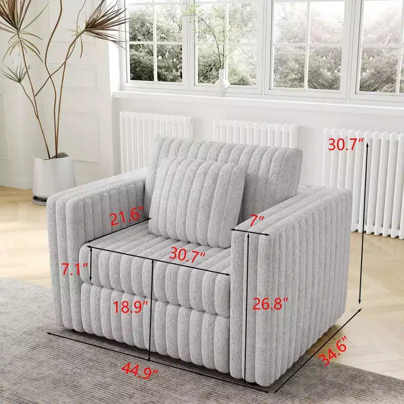 Fauteuil simple moderne de 44,9 pouces avec 2 oreillers pour salon, appartement, bureau
