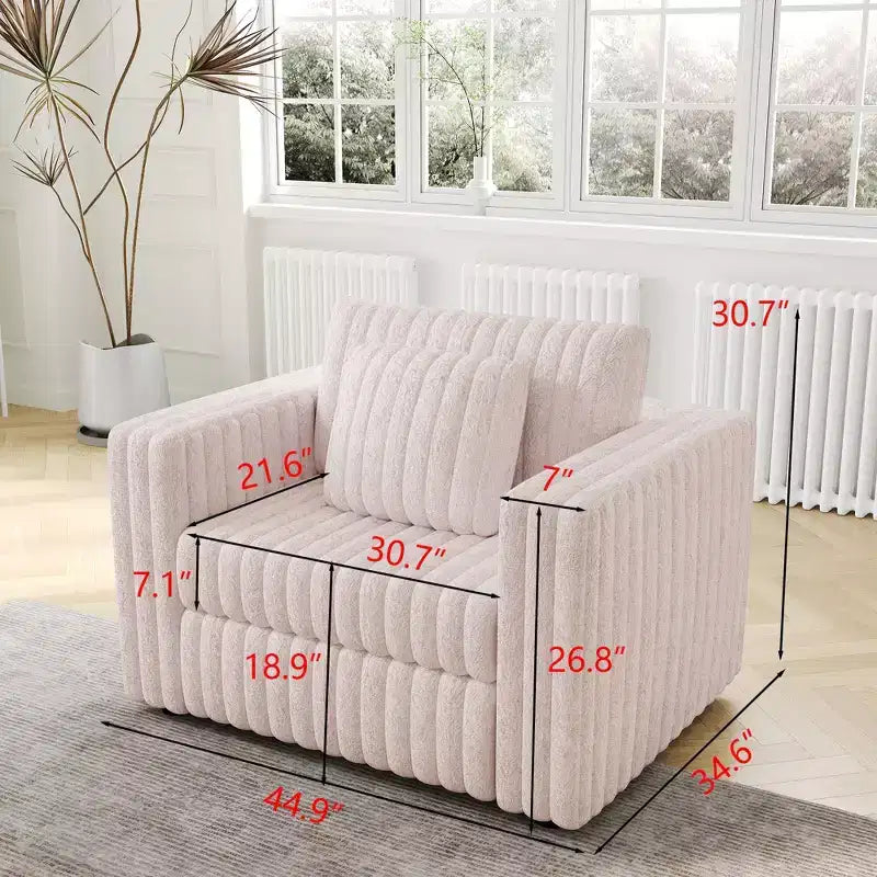 Fauteuil simple moderne de 44,9 pouces avec 2 oreillers pour salon, appartement, bureau