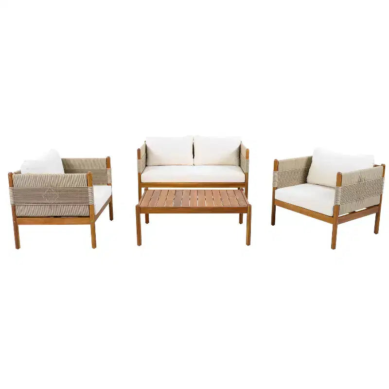 Christopher Knight Home Dahyun, ensemble de 4 sièges d'extérieur modernes en bois d'acacia avec table à lattes