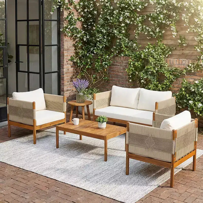 Christopher Knight Home Dahyun, ensemble de 4 sièges d'extérieur modernes en bois d'acacia avec table à lattes