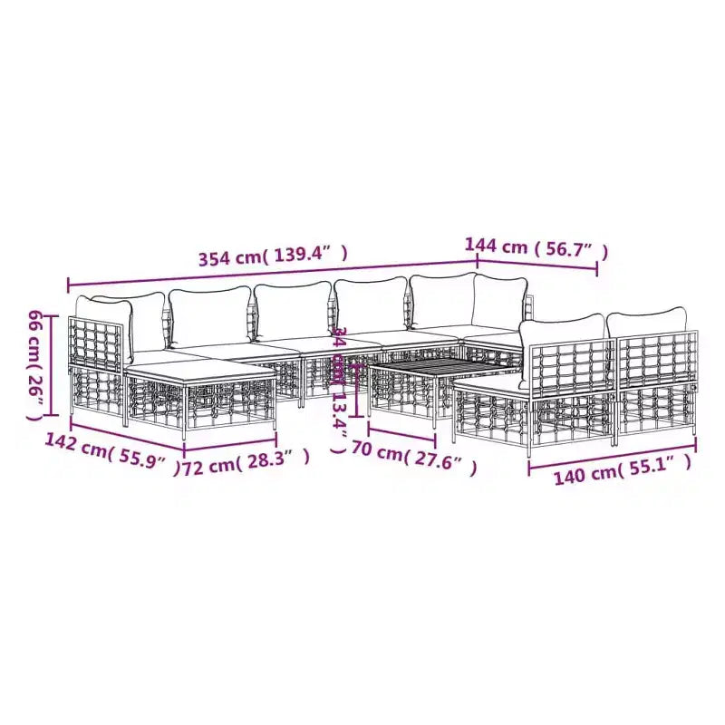 vidaXL Salon de jardin moderne 10 pièces avec coussins