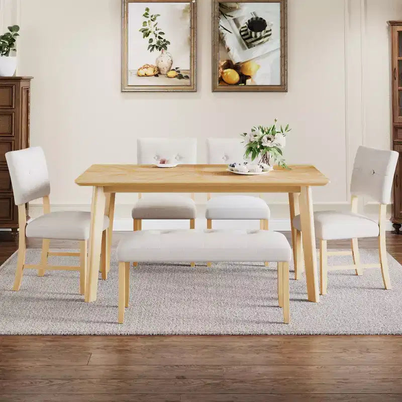Ensemble de salle à manger rustique de 6 pièces avec table, 4 chaises et banc, pour 6 personnes, montage facile
