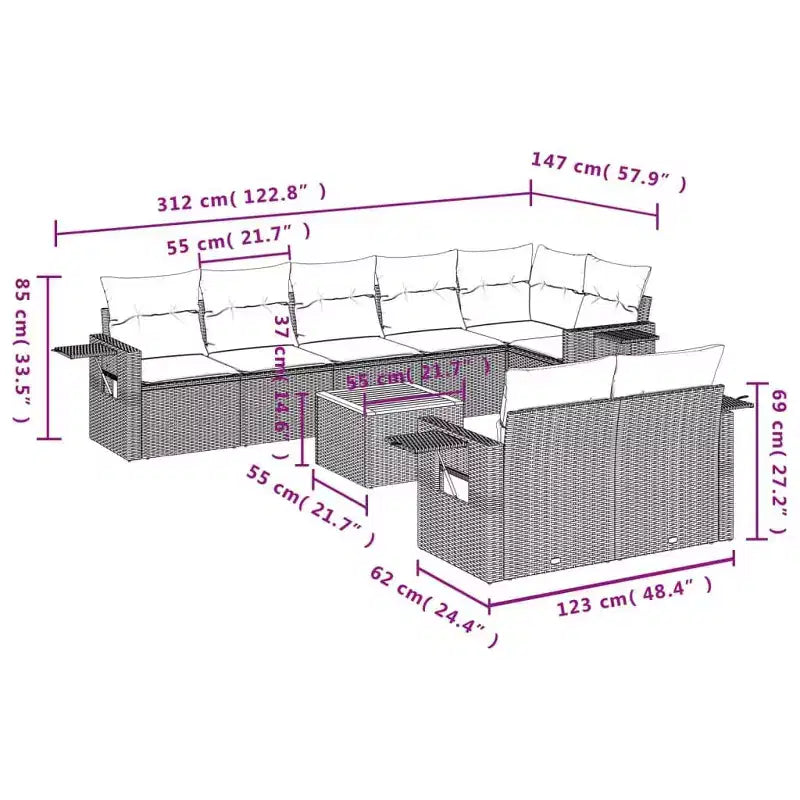 vidaXL Salon de jardin modulable en résine tressée avec coussins