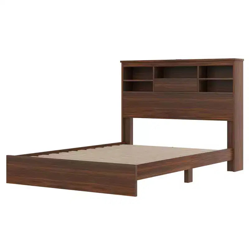 Whisen Ensembles de 4 meubles de chambre à coucher, lit Queen avec tête de lit de rangement, 2 tables de chevet et 1 commode