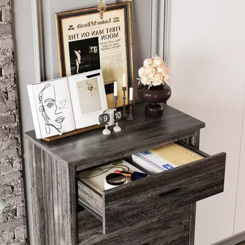 Whisen Ensembles de 4 meubles de chambre à coucher, lit Queen avec tête de lit de rangement, 2 tables de chevet et 1 commode