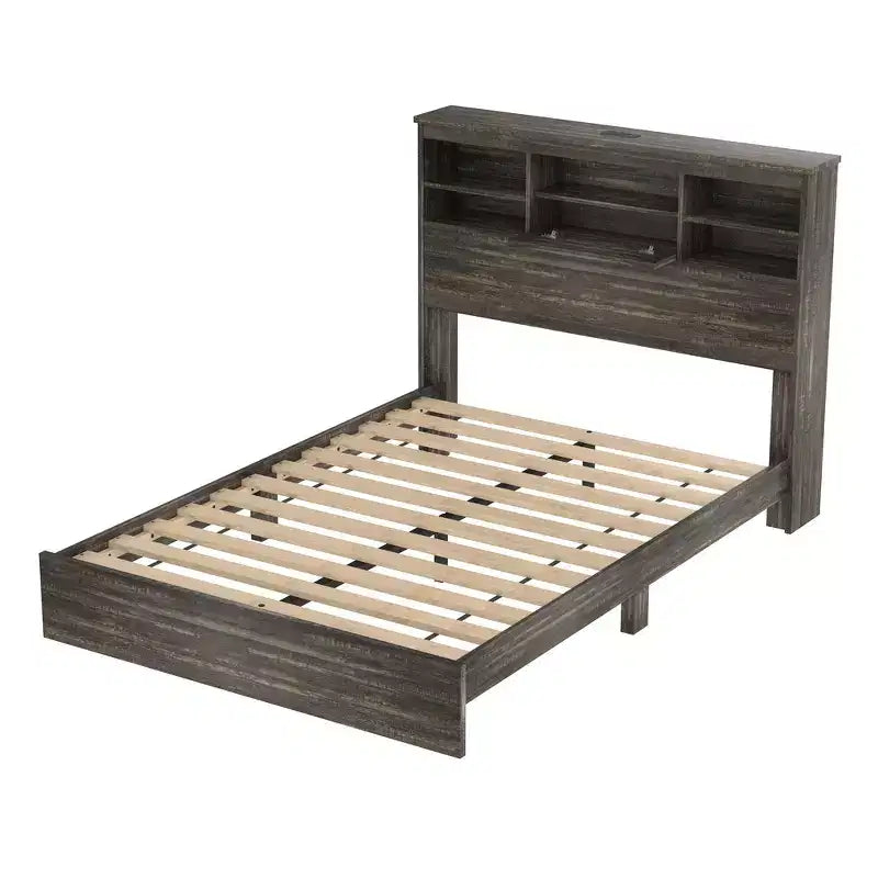 Whisen Ensembles de 4 meubles de chambre à coucher, lit Queen avec tête de lit de rangement, 2 tables de chevet et 1 commode