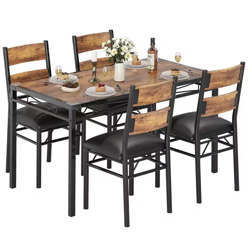 Ensemble de table à manger peu encombrant en MDF avec base en fer et chaises gigognes pour petite cuisine, appartement ou coin petit-déjeuner