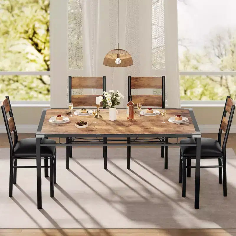 Ensemble de table à manger peu encombrant en MDF avec base en fer et chaises gigognes pour petite cuisine, appartement ou coin petit-déjeuner