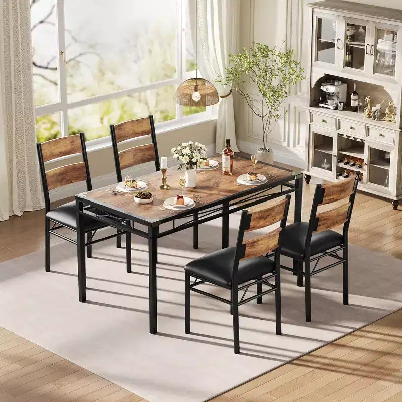 Ensemble de table à manger peu encombrant en MDF avec base en fer et chaises gigognes pour petite cuisine, appartement ou coin petit-déjeuner