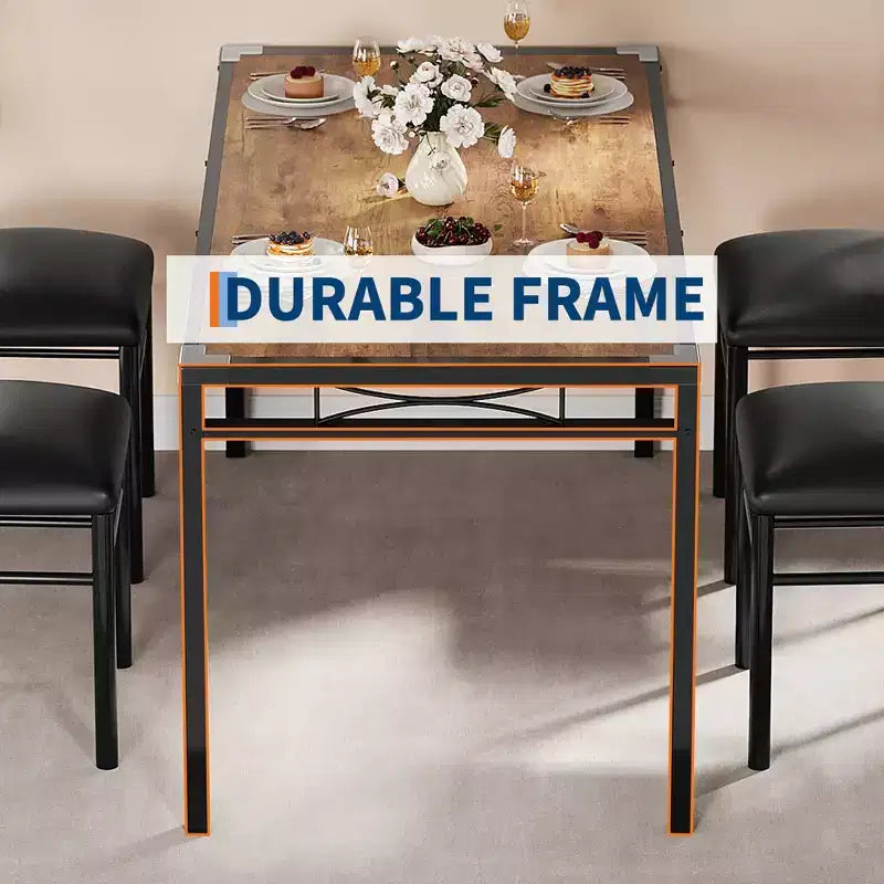 Ensemble de table à manger peu encombrant en MDF avec base en fer et chaises gigognes pour petite cuisine, appartement ou coin petit-déjeuner