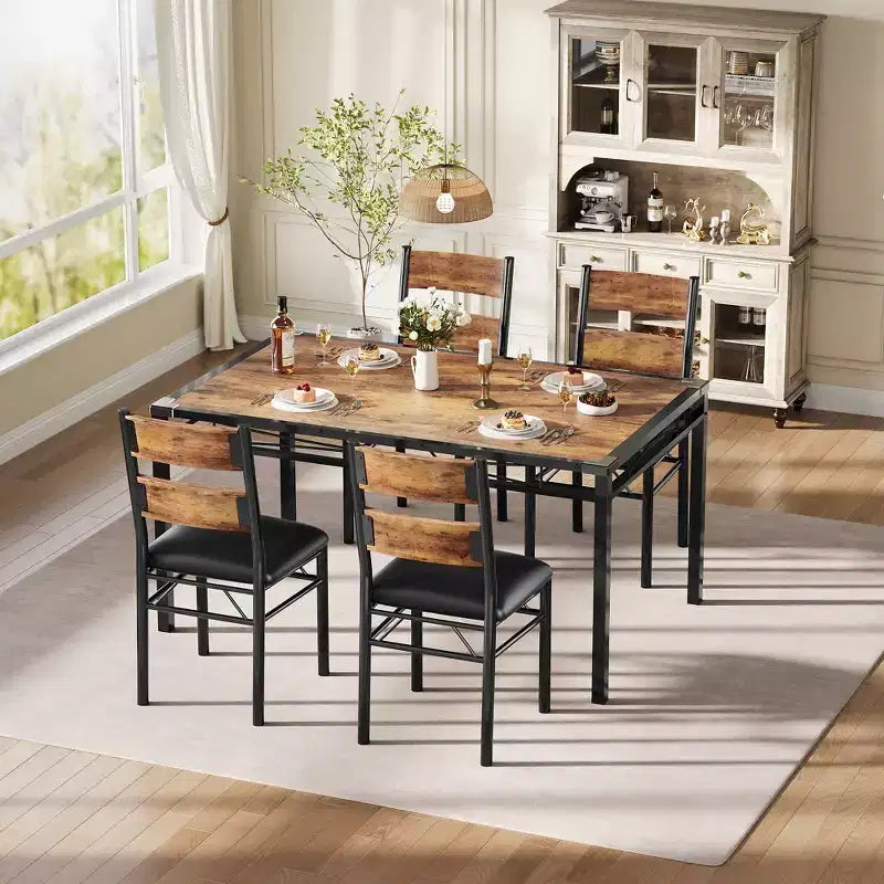 Ensemble de table à manger peu encombrant en MDF avec base en fer et chaises gigognes pour petite cuisine, appartement ou coin petit-déjeuner