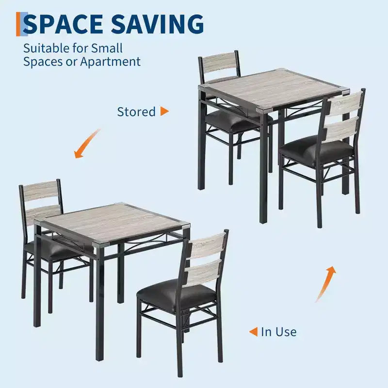 Ensemble de table à manger peu encombrant en MDF avec base en fer et chaises gigognes pour petite cuisine, appartement ou coin petit-déjeuner