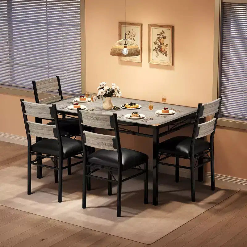 Ensemble de table à manger peu encombrant en MDF avec base en fer et chaises gigognes pour petite cuisine, appartement ou coin petit-déjeuner
