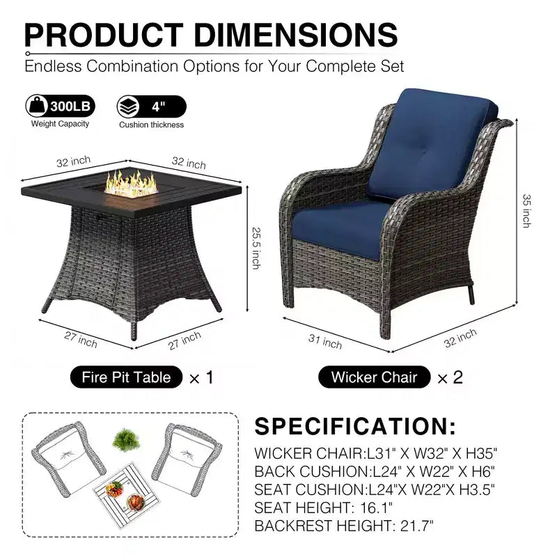 Ensemble de 2 chaises en osier d'extérieur UPTIOT avec table foyer et coussins tout temps