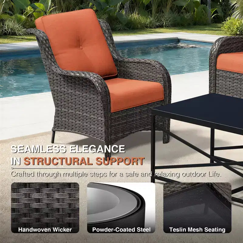 Ensemble de 2 chaises en osier d'extérieur UPTIOT avec table foyer et coussins tout temps