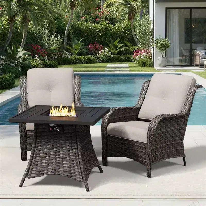 Ensemble de 2 chaises en osier d'extérieur UPTIOT avec table foyer et coussins tout temps