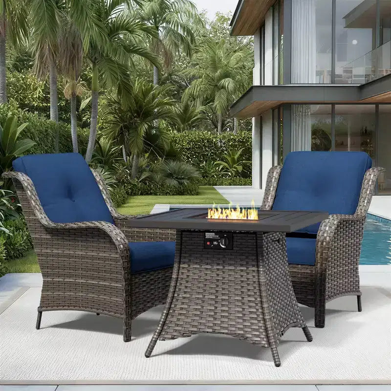Ensemble de 2 chaises en osier d'extérieur UPTIOT avec table foyer et coussins tout temps