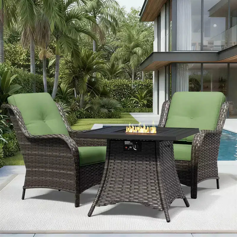 Ensemble de 2 chaises en osier d'extérieur UPTIOT avec table foyer et coussins tout temps