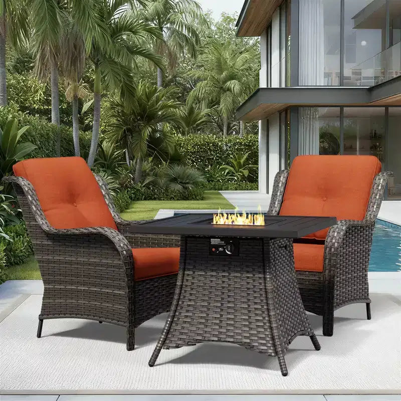 Ensemble de 2 chaises en osier d'extérieur UPTIOT avec table foyer et coussins tout temps