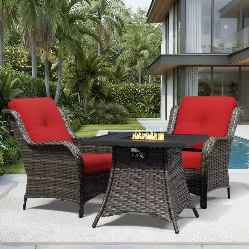 Ensemble de 2 chaises en osier d'extérieur UPTIOT avec table foyer et coussins tout temps