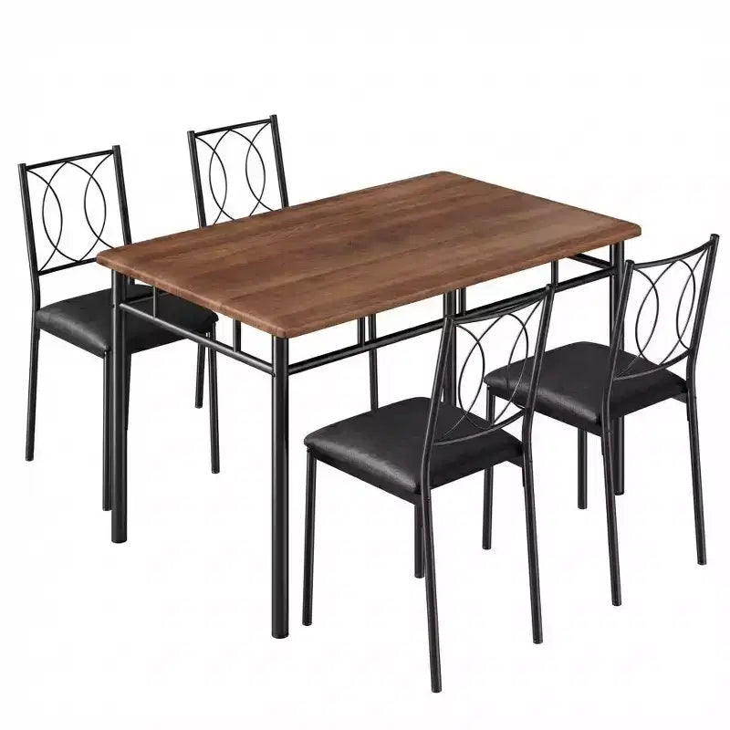 Ensemble table de salle à manger 5 pièces pour 4 personnes, table de cuisine rustique en bois avec chaises rembourrées, ensemble de salle à manger peu encombrant pour les petits espaces et les appartements
