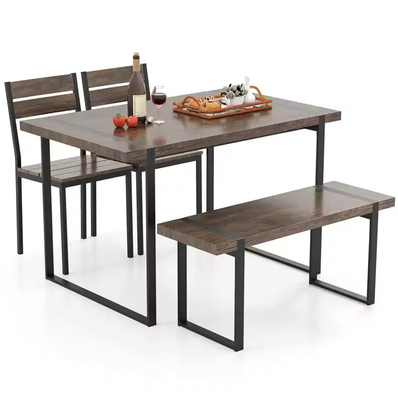 Ensemble de table à manger Costway 47 pour 4 personnes, table de cuisine en bois avec 2 chaises et banc, cadre en métal