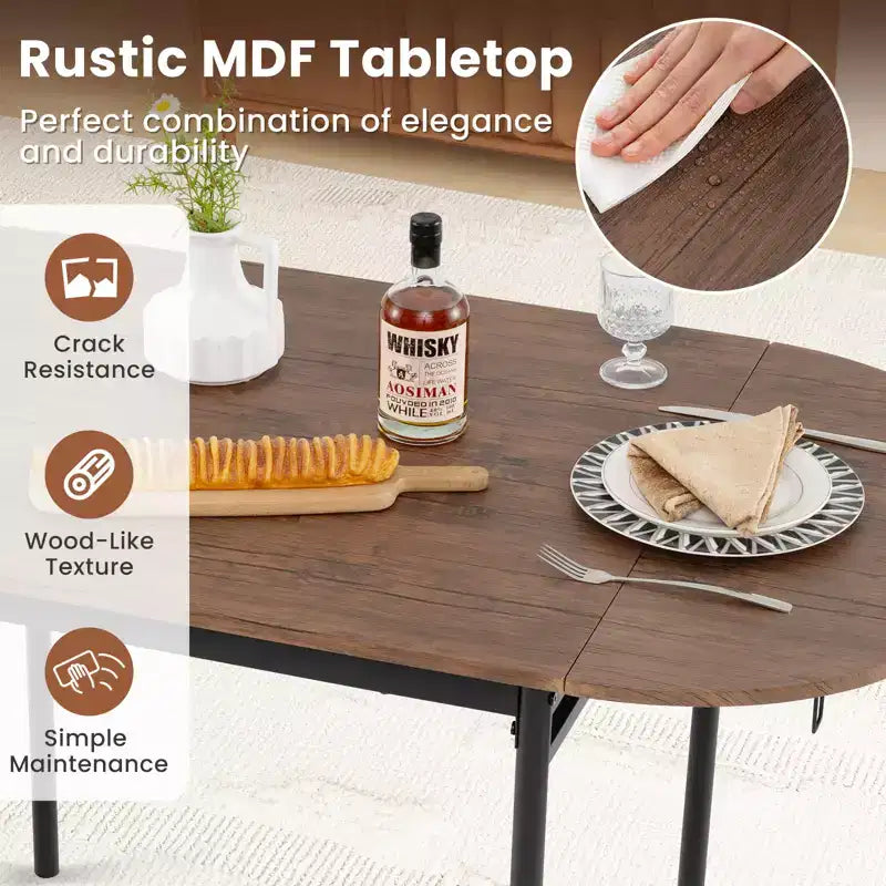 Costway Ensemble table à manger pliable 3 pièces avec 2 chaises, table de coin ovale industrielle