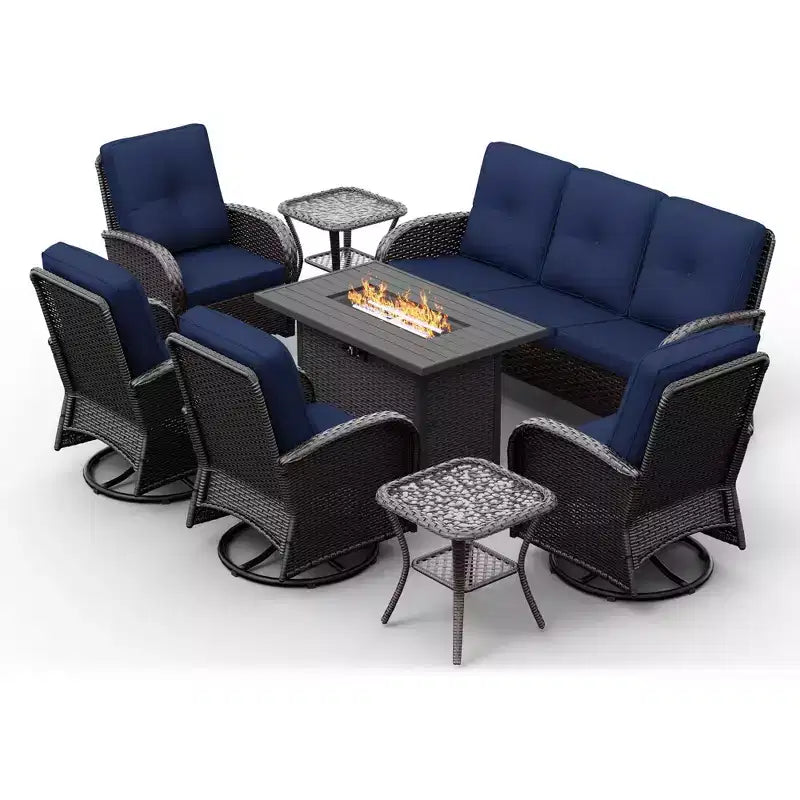Ensemble de patio extérieur UPTIOT avec foyer, canapé, fauteuils pivotants et tables d'appoint