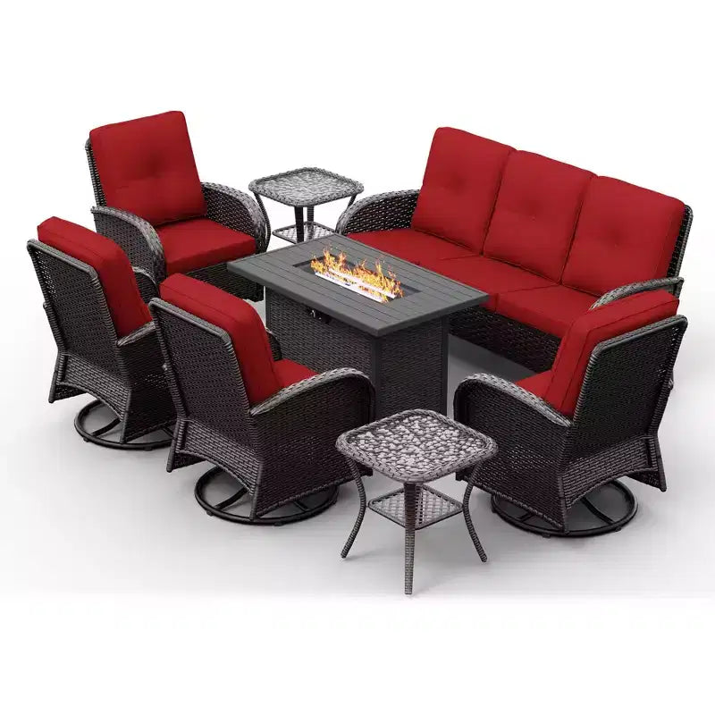 Ensemble de patio extérieur UPTIOT avec foyer, canapé, fauteuils pivotants et tables d'appoint