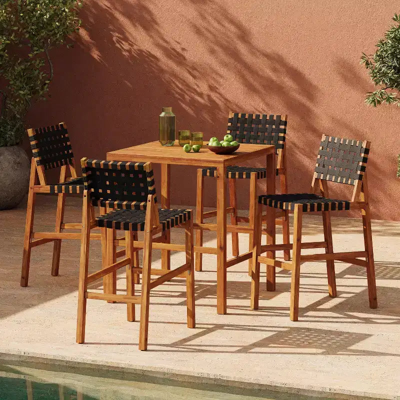 Christopher Knight Home Carlos – Ensemble de 5 chaises d'appoint modernes en acacia avec corde PE et table à lattes