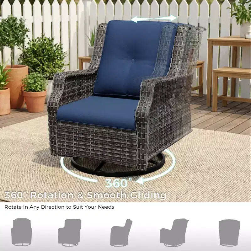 UPTIOT Ensemble de 4 fauteuils pivotants à 360° avec coussins haute densité et conception résistante aux intempéries