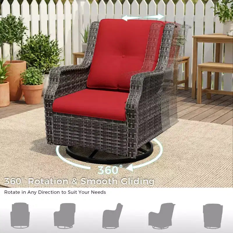 UPTIOT Ensemble de 4 fauteuils pivotants à 360° avec coussins haute densité et conception résistante aux intempéries