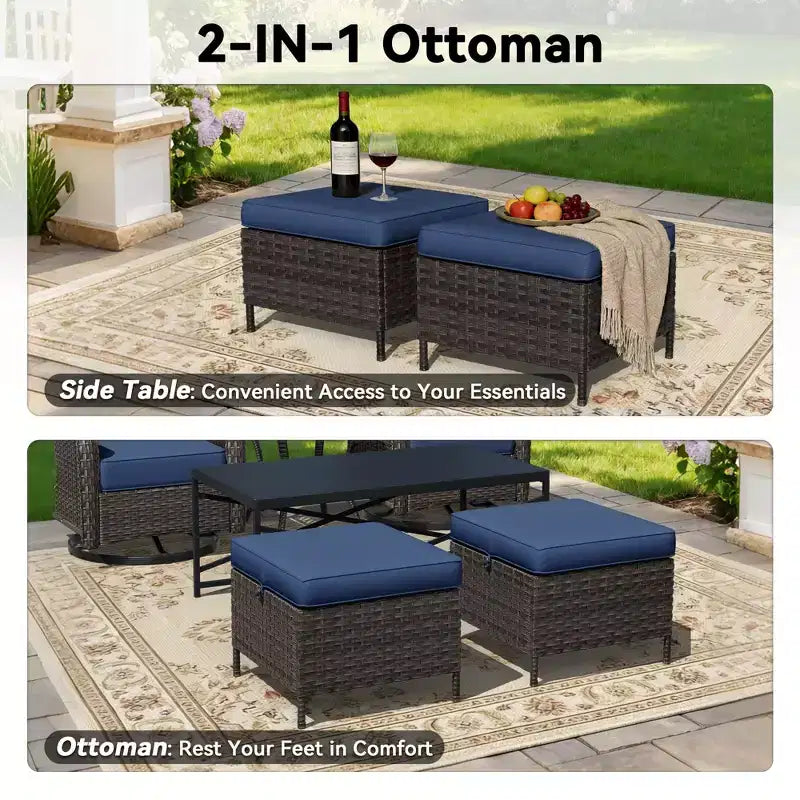 Ensemble de chaises pivotantes et berçantes d'extérieur UPTIOT avec poufs convertibles et table basse pour la détente sur la terrasse