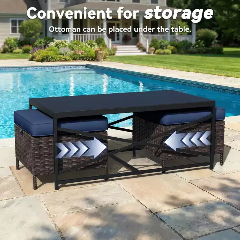 Ensemble de chaises pivotantes et berçantes d'extérieur UPTIOT avec poufs convertibles et table basse pour la détente sur la terrasse