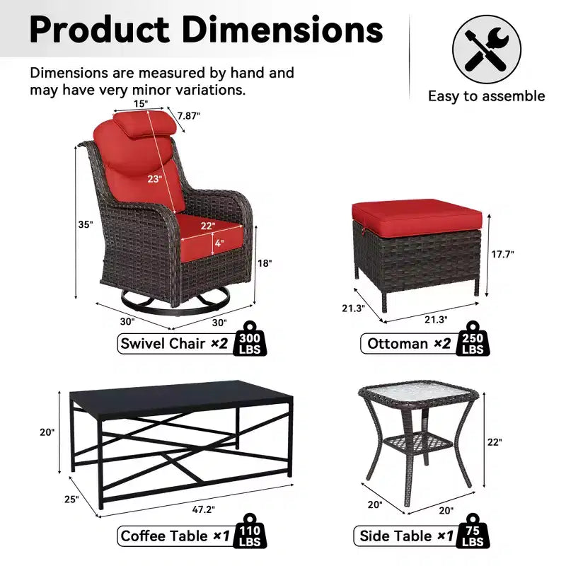 Ensemble de chaises pivotantes et berçantes d'extérieur UPTIOT avec poufs convertibles et table basse pour la détente sur la terrasse