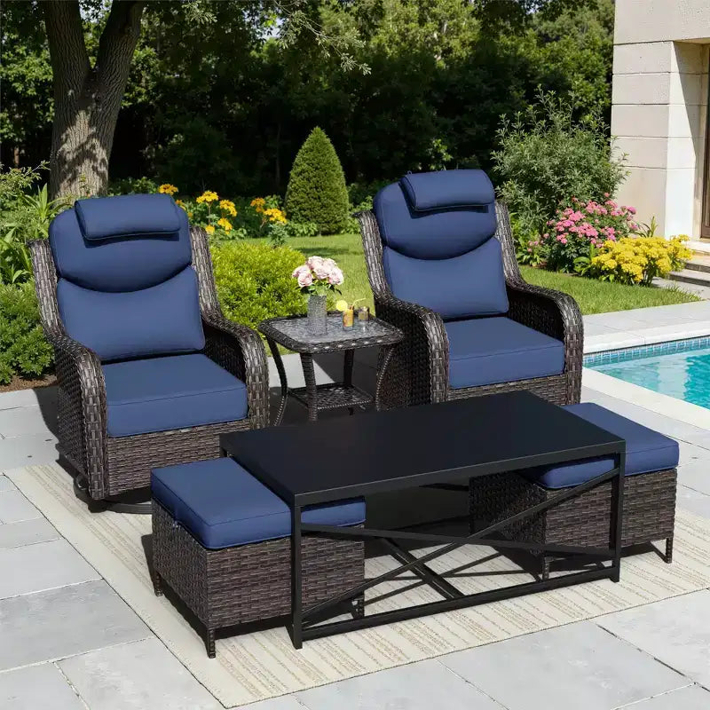 Ensemble de chaises pivotantes et berçantes d'extérieur UPTIOT avec poufs convertibles et table basse pour la détente sur la terrasse