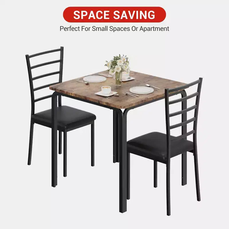 Ensemble table à manger compacte peu encombrante pour 2 personnes - Table carrée moderne avec 2 chaises - Parfait pour les petits appartements, les cuisines ou les coins repas