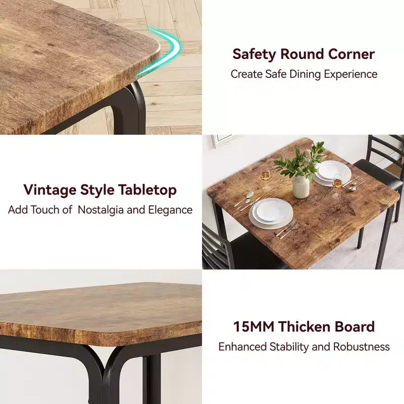 Ensemble table à manger compacte peu encombrante pour 2 personnes - Table carrée moderne avec 2 chaises - Parfait pour les petits appartements, les cuisines ou les coins repas